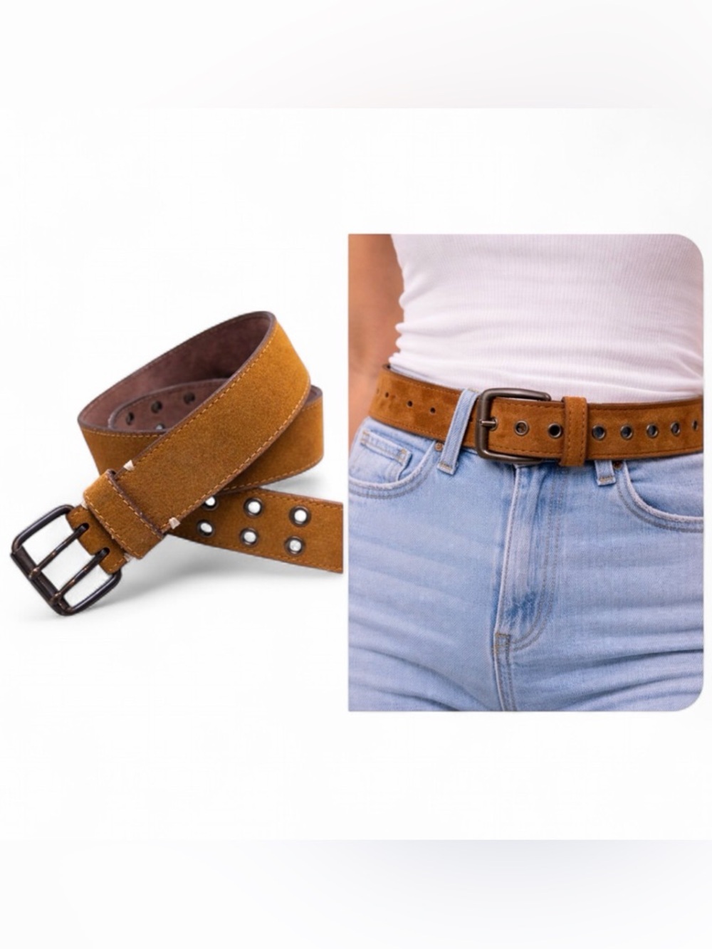 Linea Pelle Brown Leather Wide Belt Small Boho Western Grommet Vintage Festival